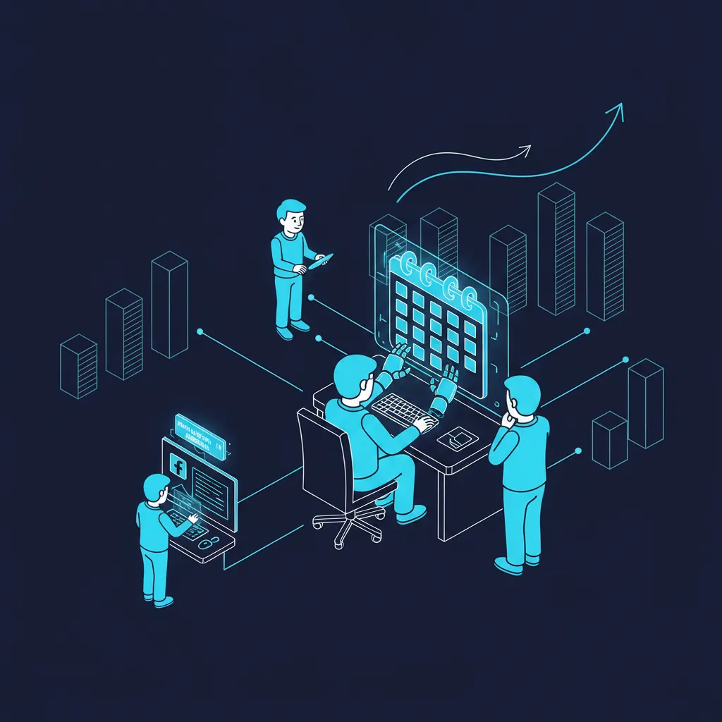 Isometric illustration of AI booking appointments for a financial advisor