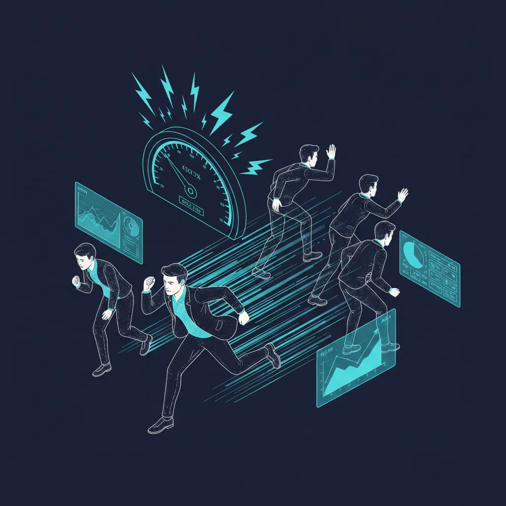 Isometric illustration of advisors racing with speedometer