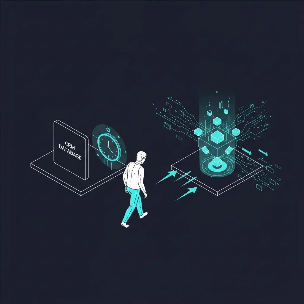 Isometric illustration of CRM vs AI-powered instant response