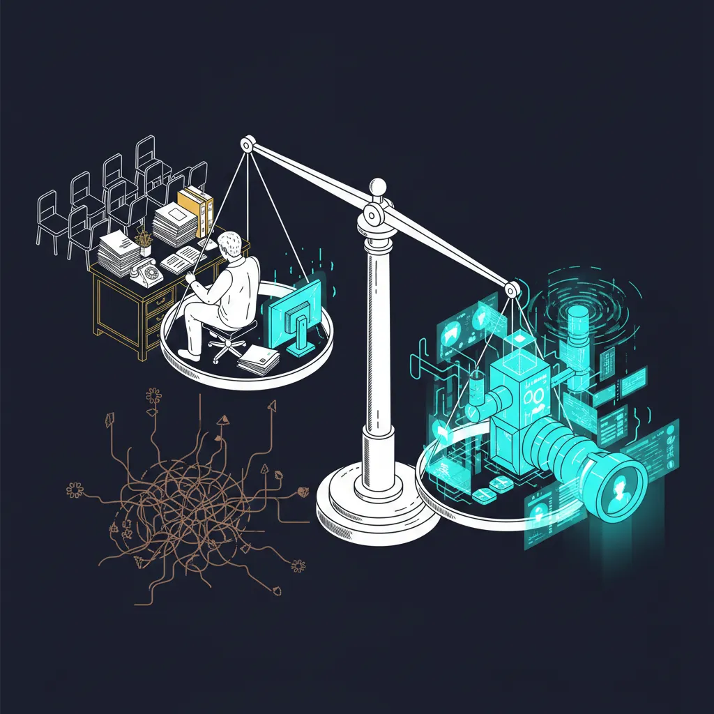 Isometric illustration of passive client acquisition vs digital lead pipeline
